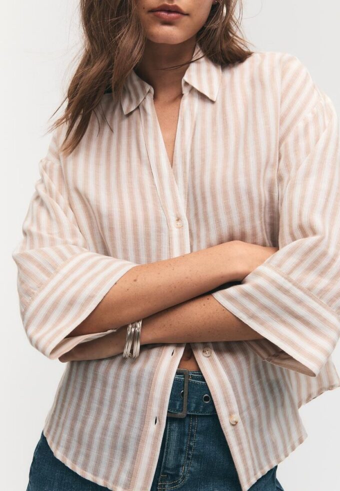 Linen-Effect Kimono Sleeve Shirt Linen-Effect Kimono Sleeve Shirt