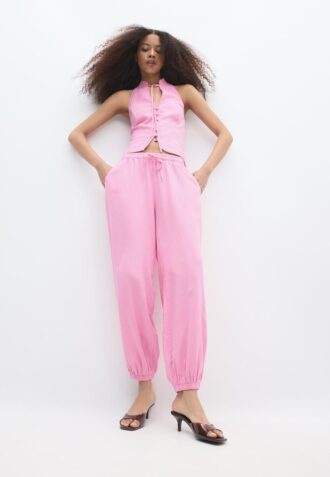 Linen-Effect Sarouel Trousers