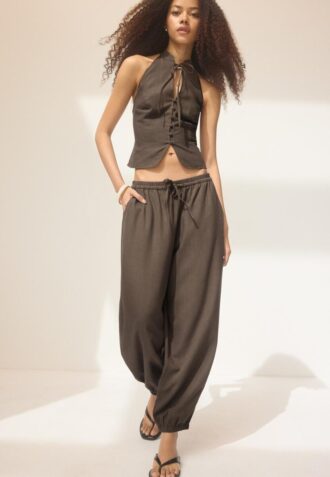Linen-Effect Sarouel Trousers