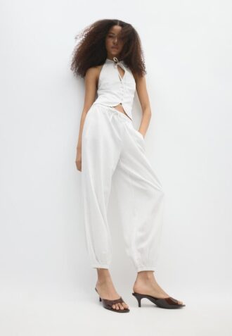 Linen-Effect Sarouel Trousers