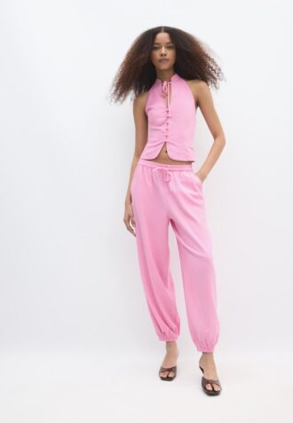 Linen-Effect Sarouel Trousers
