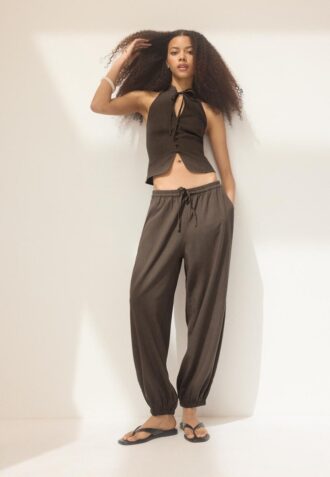 Linen-Effect Sarouel Trousers