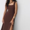 Linen-Look Cross-Back Midi Dress Linen-Look Cross-Back Midi Dress