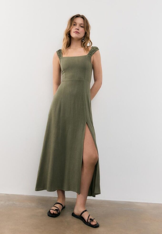 Linen-Look Cross-Back Midi Dress Linen-Look Cross-Back Midi Dress