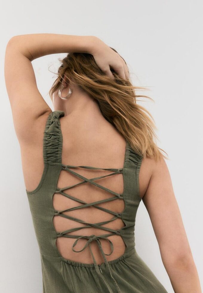 Linen-Look Cross-Back Midi Dress Linen-Look Cross-Back Midi Dress