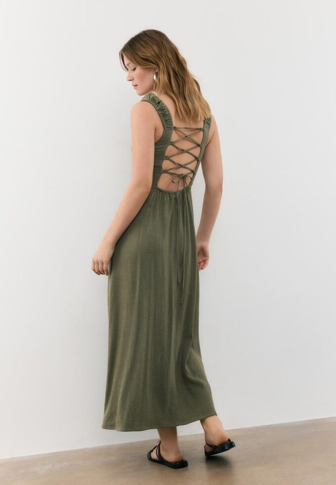 Linen-Look Cross-Back Midi Dress Linen-Look Cross-Back Midi Dress
