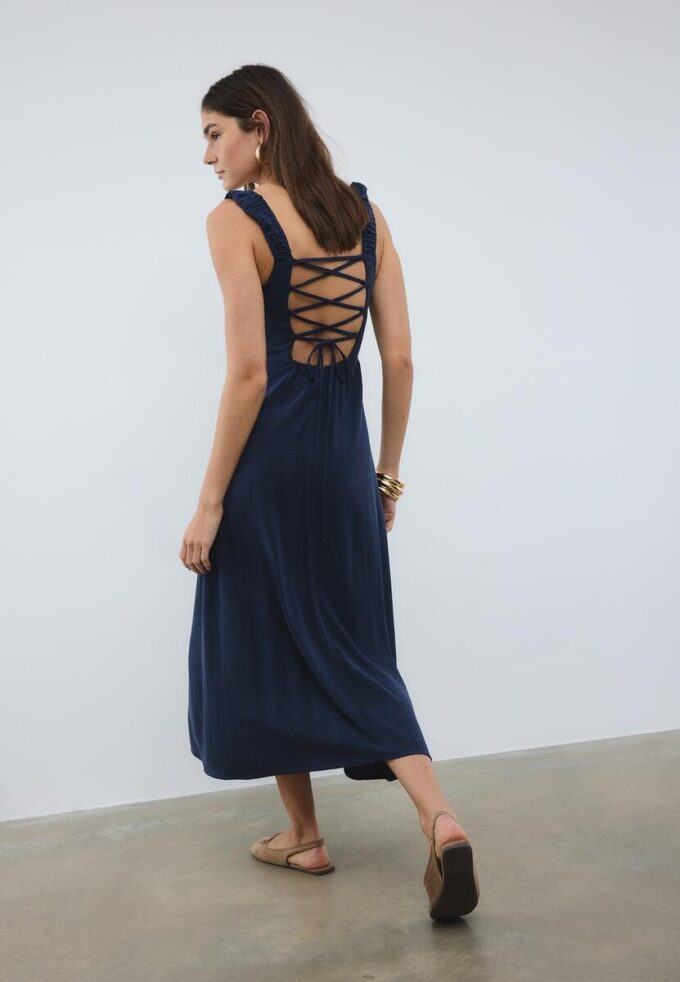 Linen-Look Cross-Back Midi Dress Linen-Look Cross-Back Midi Dress