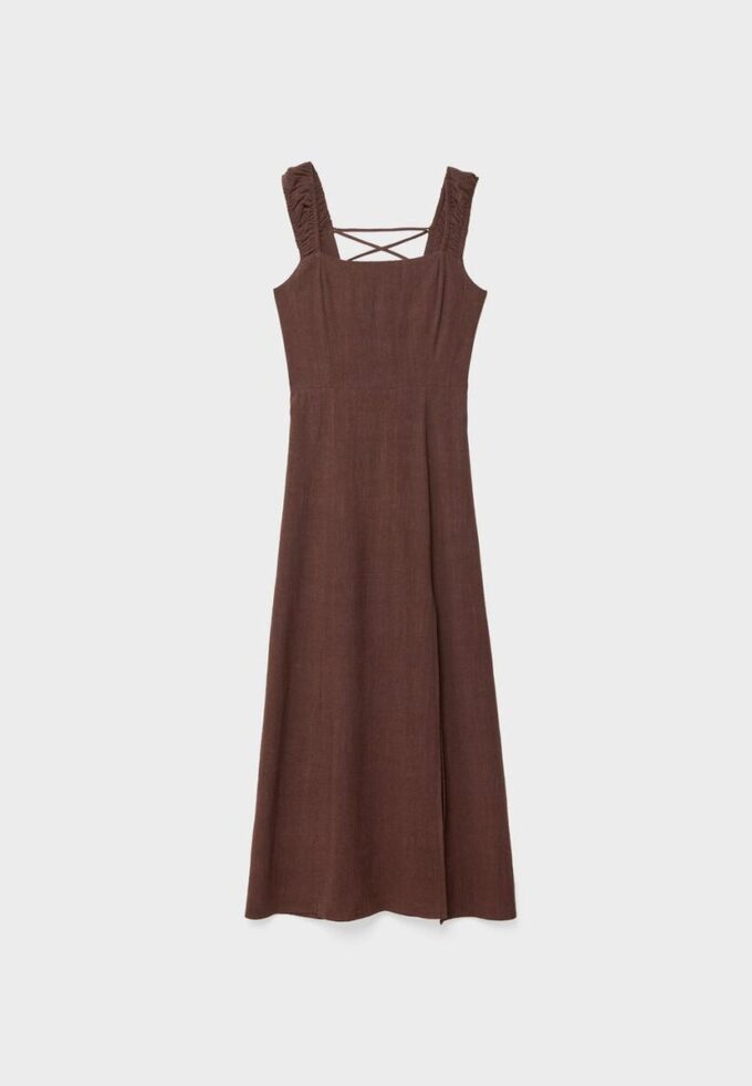 Linen-Look Cross-Back Midi Dress Linen-Look Cross-Back Midi Dress