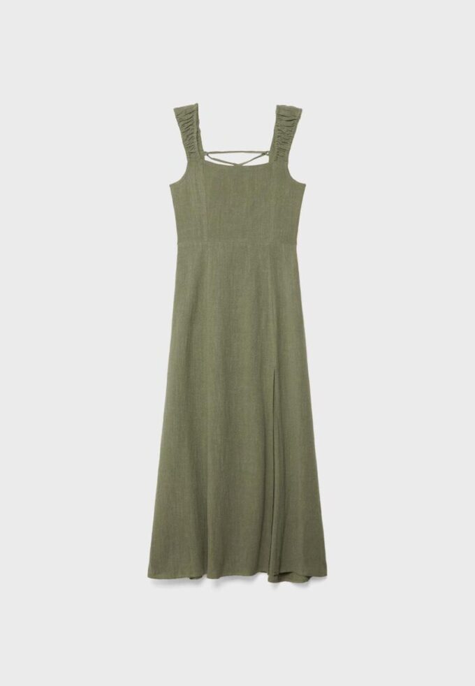 Linen-Look Cross-Back Midi Dress Linen-Look Cross-Back Midi Dress