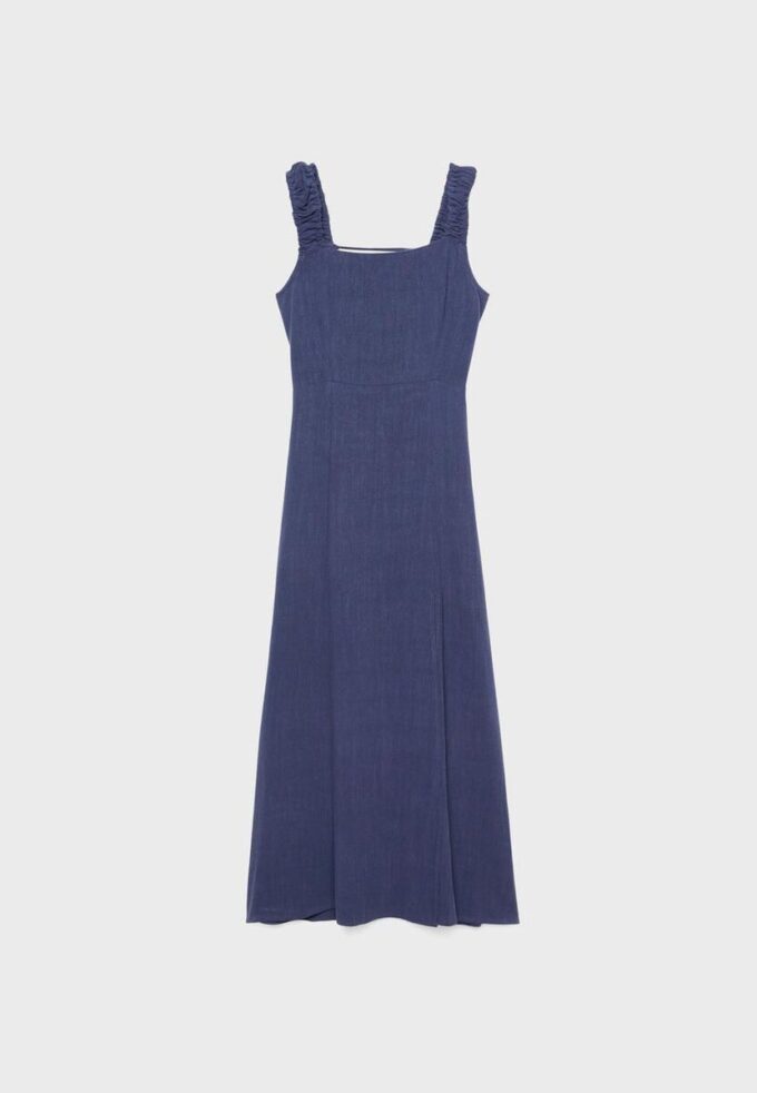 Linen-Look Cross-Back Midi Dress Linen-Look Cross-Back Midi Dress