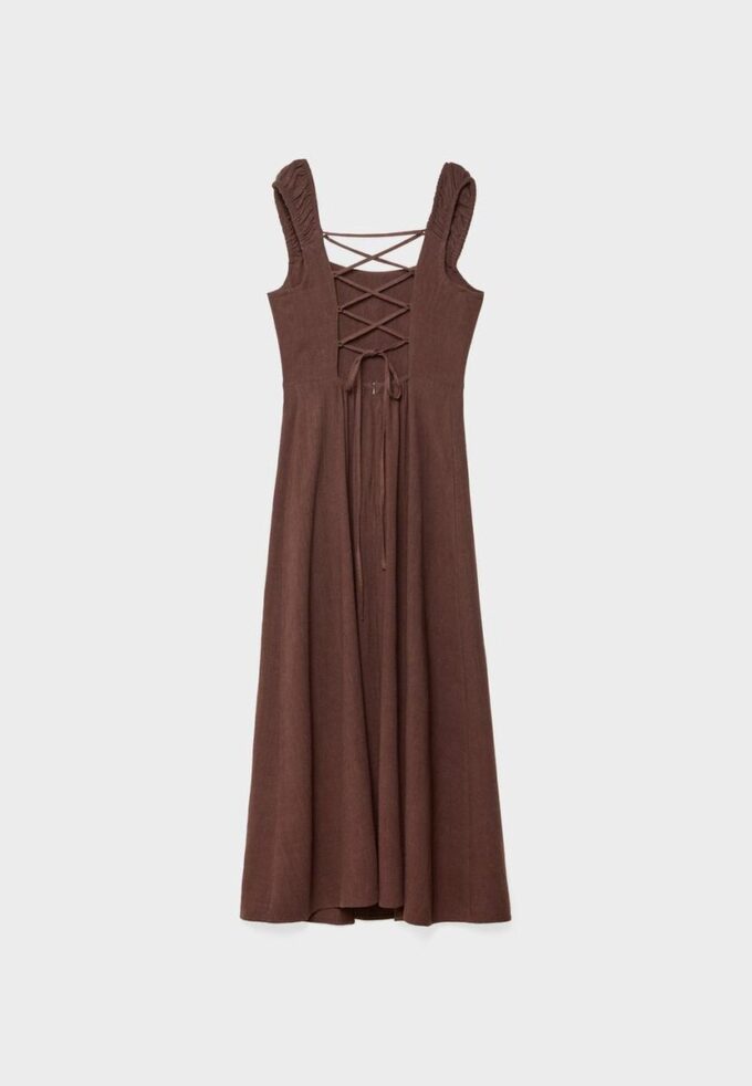 Linen-Look Cross-Back Midi Dress Linen-Look Cross-Back Midi Dress