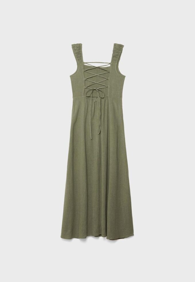 Linen-Look Cross-Back Midi Dress Linen-Look Cross-Back Midi Dress