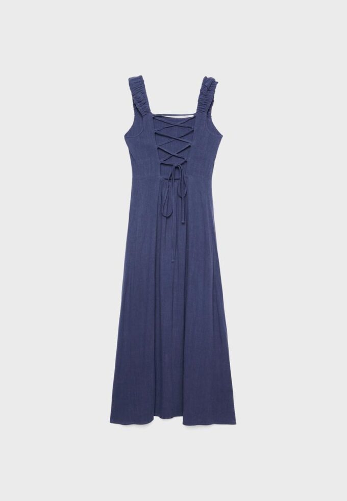 Linen-Look Cross-Back Midi Dress Linen-Look Cross-Back Midi Dress