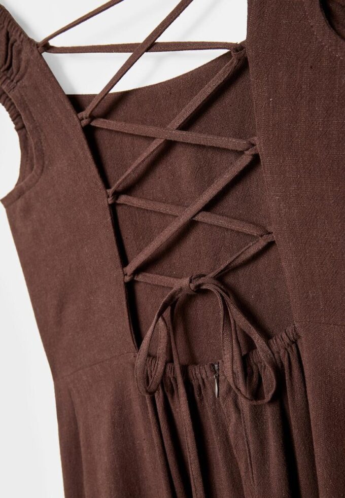 Linen-Look Cross-Back Midi Dress Linen-Look Cross-Back Midi Dress