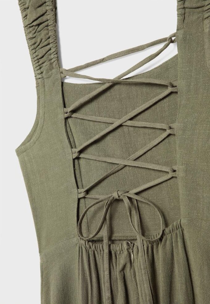 Linen-Look Cross-Back Midi Dress Linen-Look Cross-Back Midi Dress