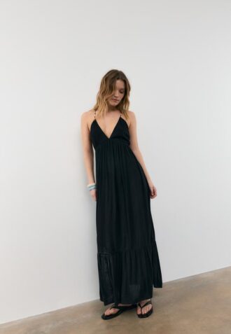 Long Crepe Dress with Beading Straps Long Crepe Dress with Beading Straps