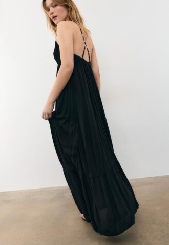 Long Crepe Dress with Beading Straps Long Crepe Dress with Beading Straps