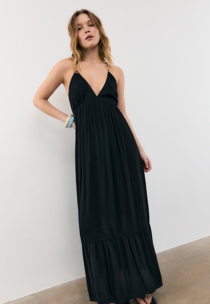 Long Crepe Dress with Beading Straps Long Crepe Dress with Beading Straps