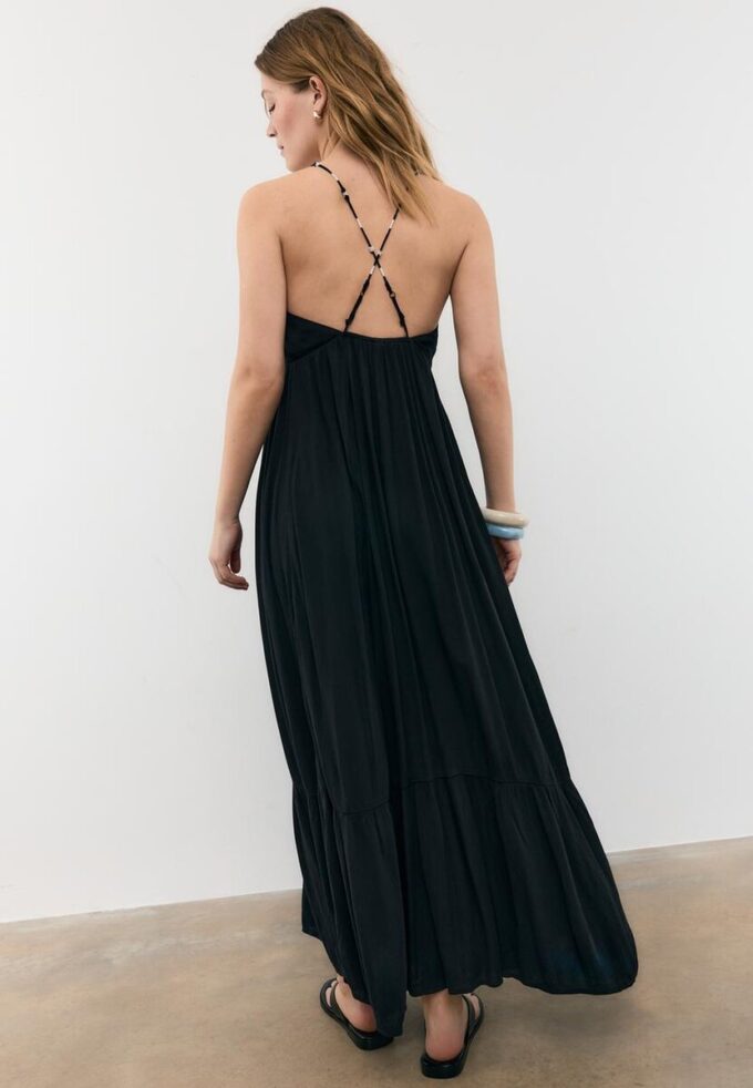 Long Crepe Dress with Beading Straps Long Crepe Dress with Beading Straps