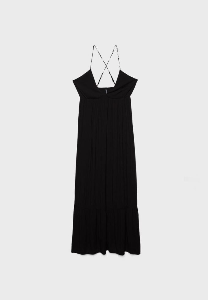 Long Crepe Dress with Beading Straps Long Crepe Dress with Beading Straps