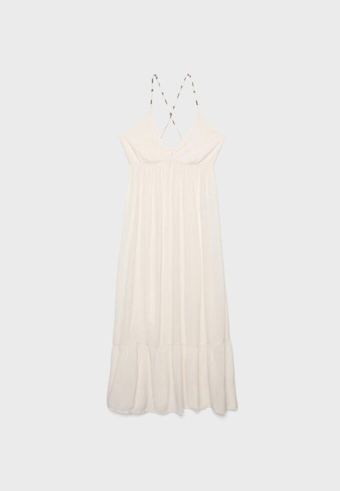 Long Crepe Dress with Beading Straps