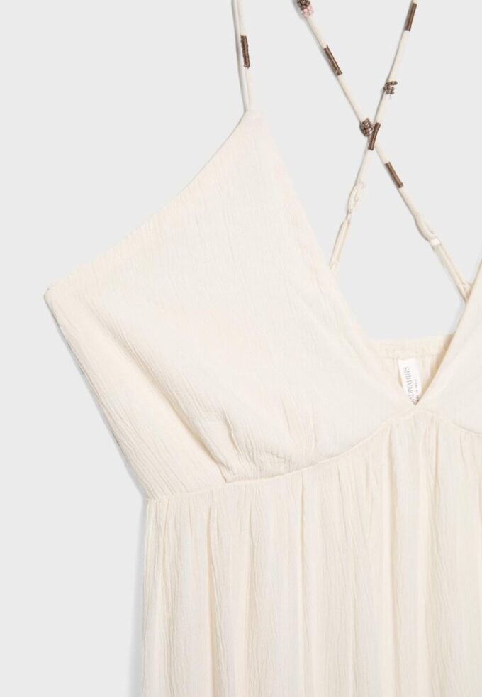 Long Crepe Dress with Beading Straps