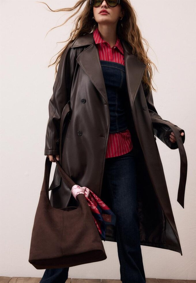 Long Faux Leather Trench Coat Long Faux Leather Trench Coat