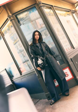 Long Faux Leather Trench Coat