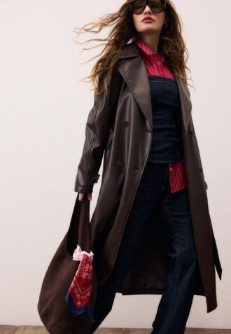 Long Faux Leather Trench Coat