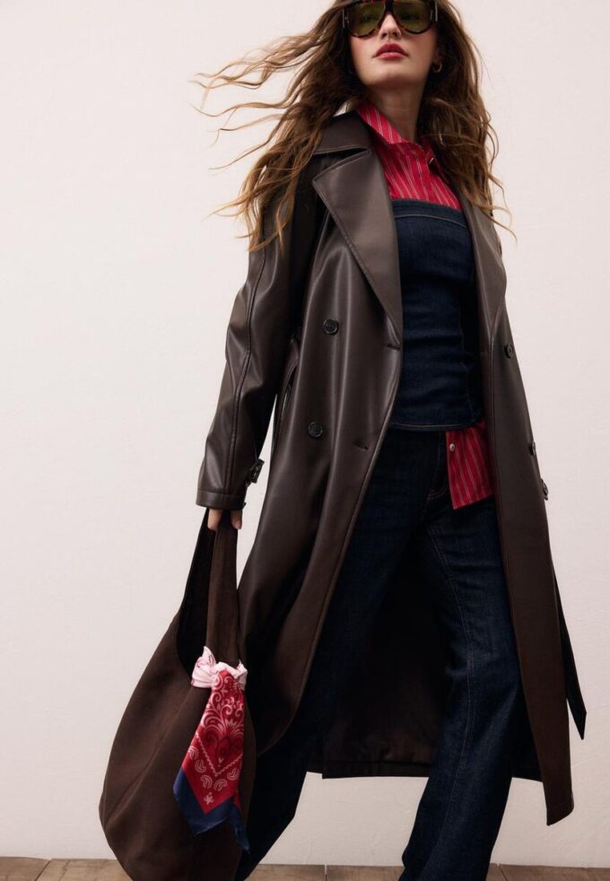 Long Faux Leather Trench Coat Long Faux Leather Trench Coat