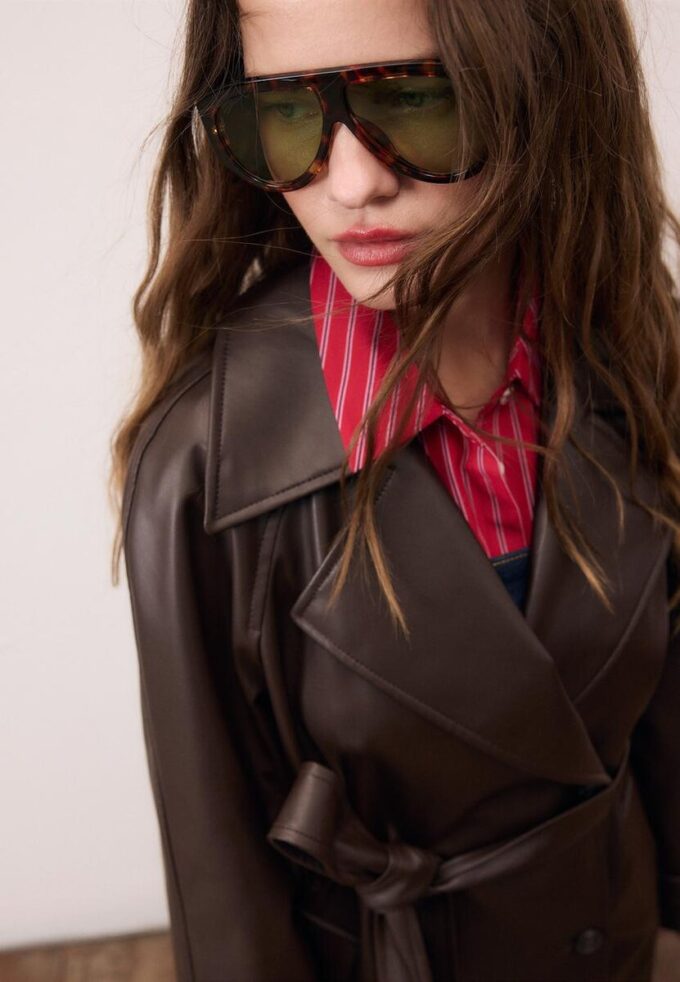 Long Faux Leather Trench Coat Long Faux Leather Trench Coat