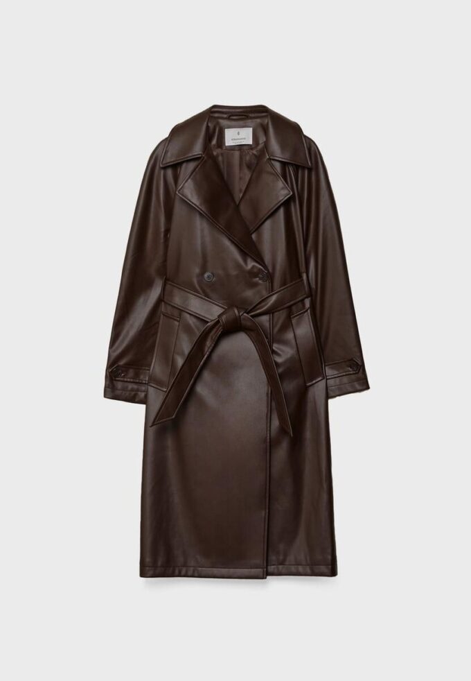 Long Faux Leather Trench Coat Long Faux Leather Trench Coat