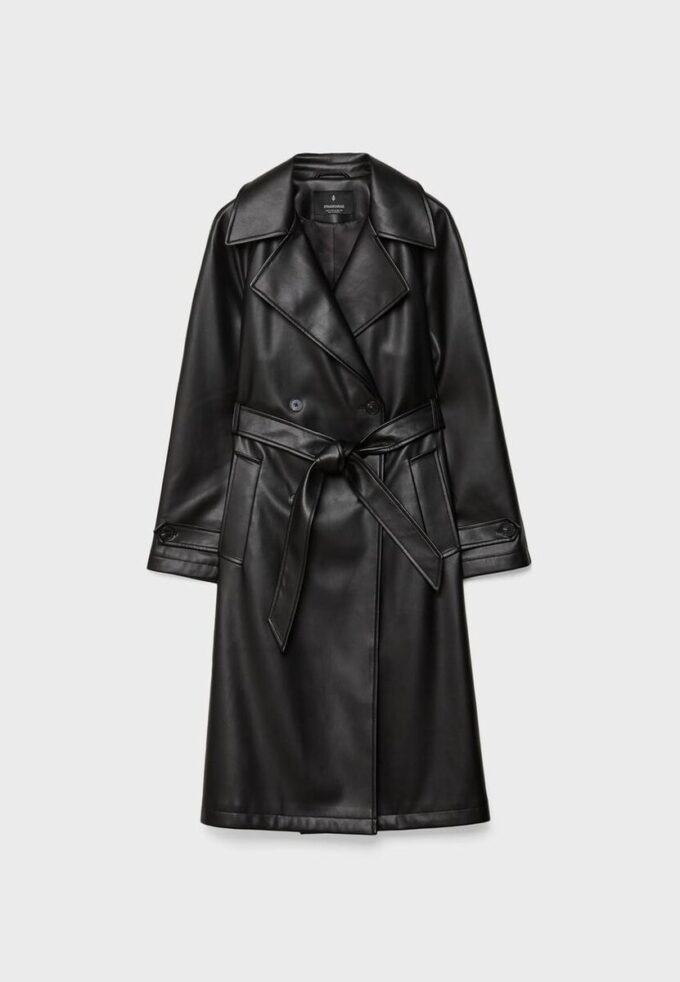 Long Faux Leather Trench Coat Long Faux Leather Trench Coat