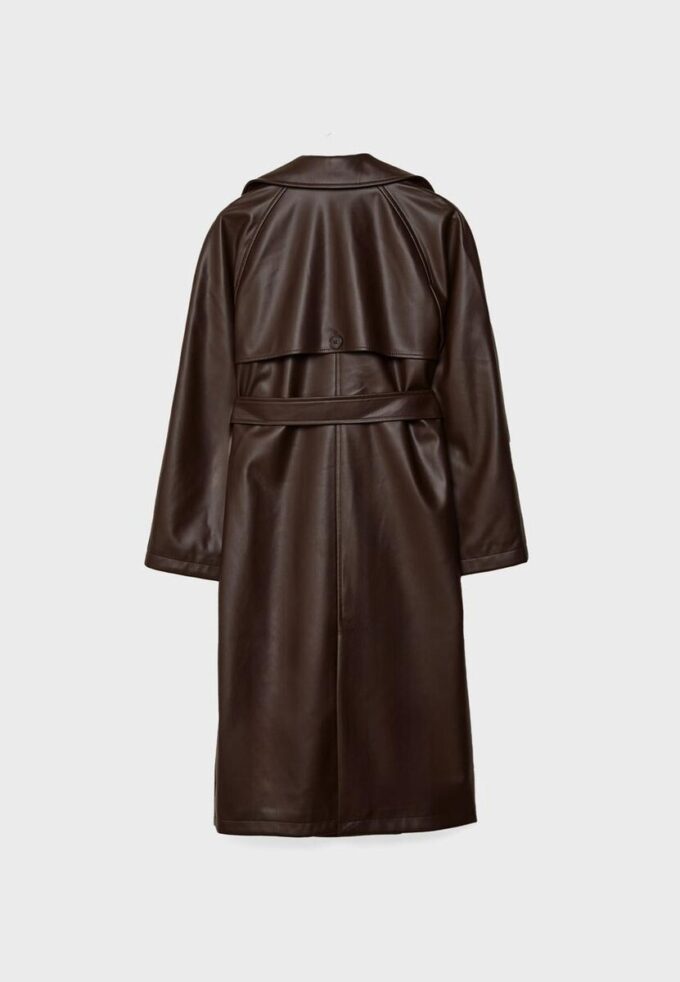 Long Faux Leather Trench Coat Long Faux Leather Trench Coat