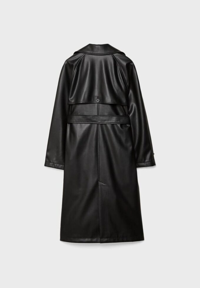 Long Faux Leather Trench Coat Long Faux Leather Trench Coat