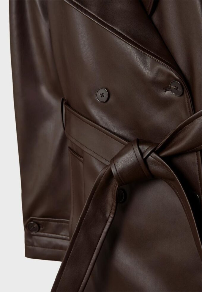 Long Faux Leather Trench Coat Long Faux Leather Trench Coat