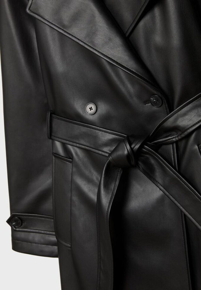 Long Faux Leather Trench Coat Long Faux Leather Trench Coat