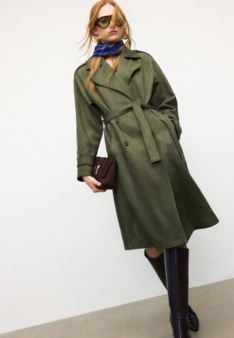Long Faux Suede Trench Coat