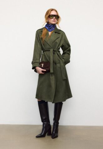 Long Faux Suede Trench Coat