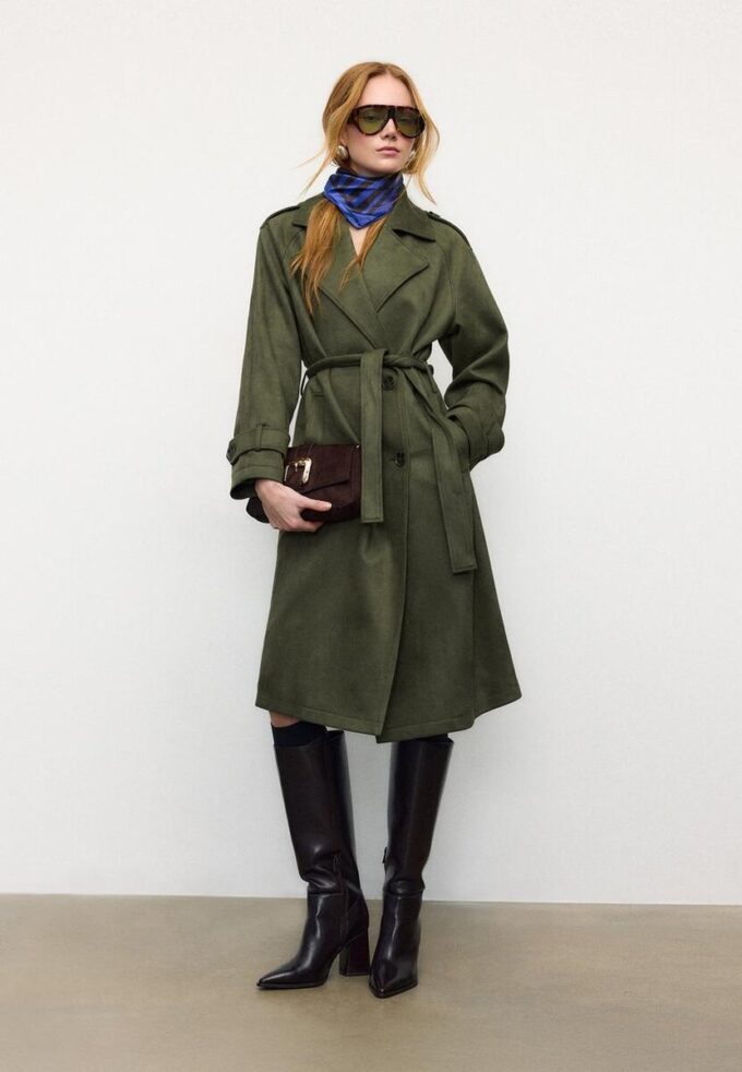 Long Faux Suede Trench Coat Long Faux Suede Trench Coat