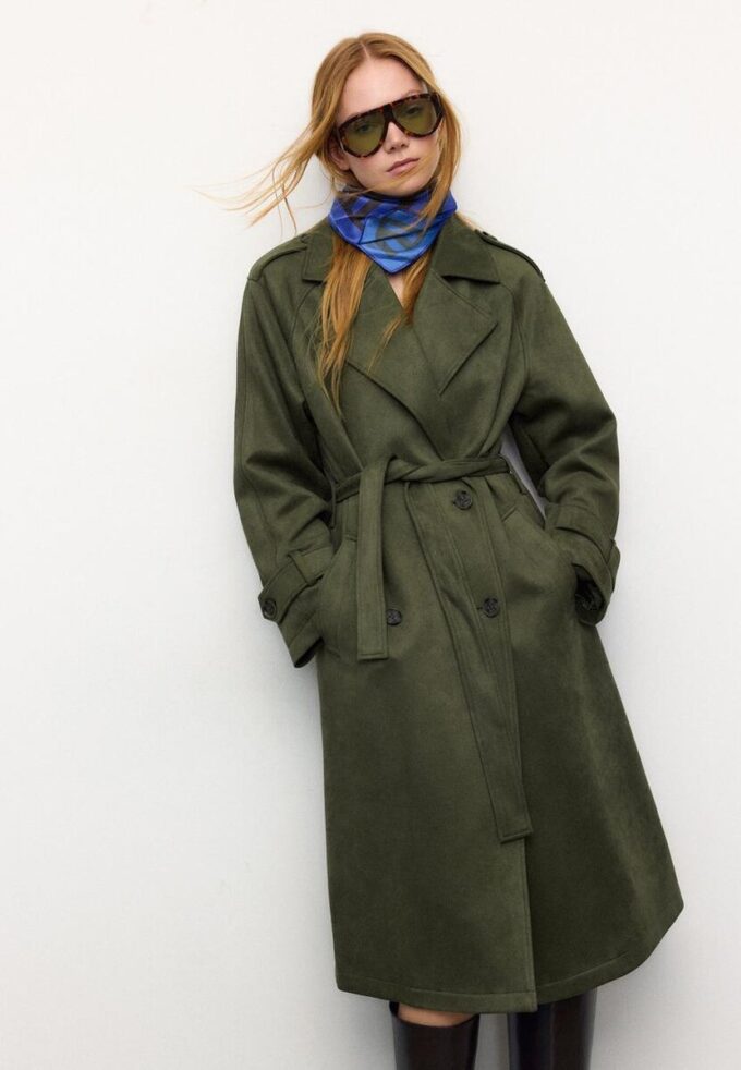 Long Faux Suede Trench Coat Long Faux Suede Trench Coat