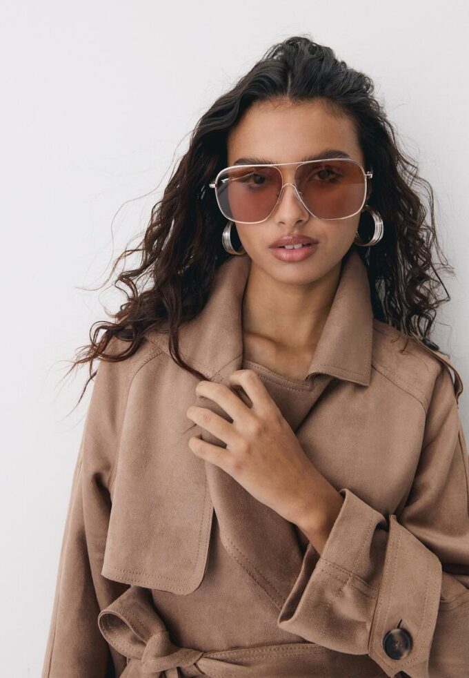 Long Faux Suede Trench Coat Long Faux Suede Trench Coat