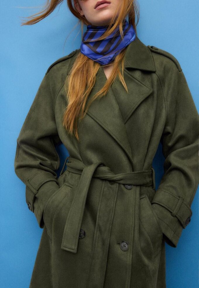 Long Faux Suede Trench Coat Long Faux Suede Trench Coat