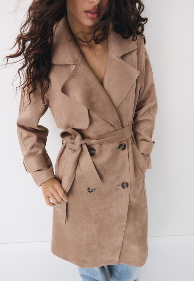 Long Faux Suede Trench Coat Long Faux Suede Trench Coat