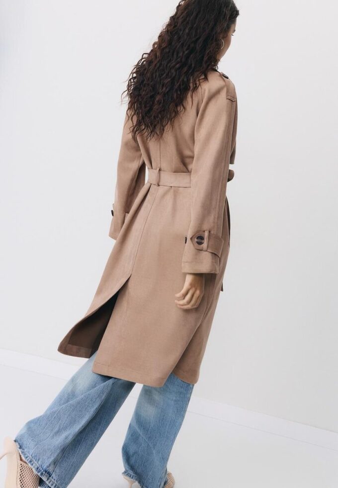 Long Faux Suede Trench Coat Long Faux Suede Trench Coat