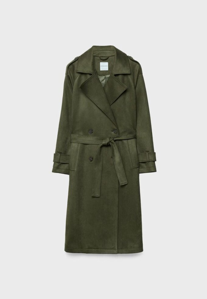 Long Faux Suede Trench Coat Long Faux Suede Trench Coat