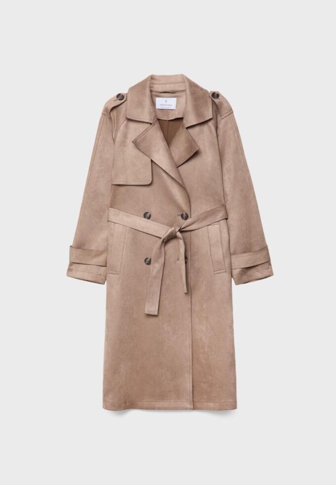 Long Faux Suede Trench Coat Long Faux Suede Trench Coat