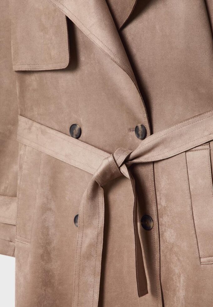 Long Faux Suede Trench Coat Long Faux Suede Trench Coat