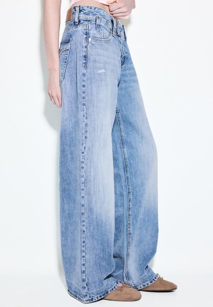 Low-Rise Wide-Leg Jeans with Jewel Button