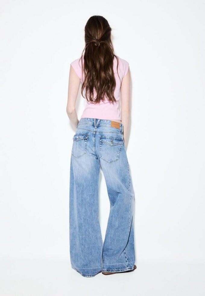 Low-Rise Wide-Leg Jeans with Jewel Button